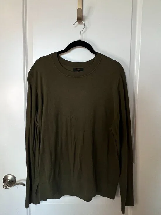Quince XL Lightweight Cotton Cashmere Crew Sweater, Green - Picture 2 of 9